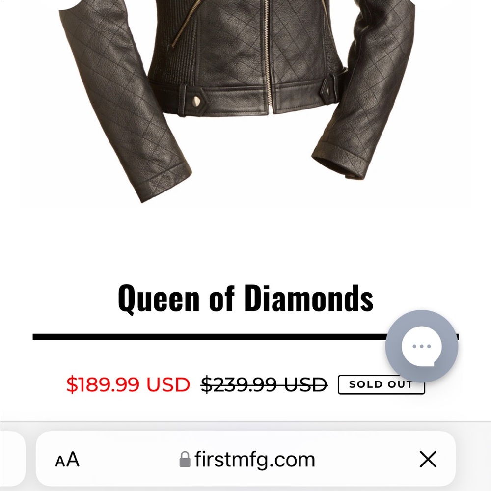 Women’s motorcycle jacket; GENUINE LEATHER; FIRST MFG CO.